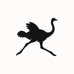Ostrich Sprint with Spread Feathers Silhouette Vector