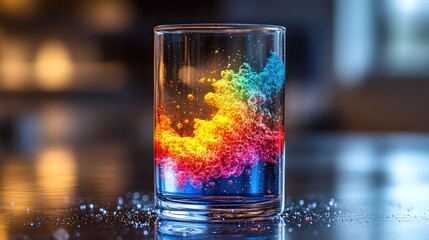 Colorful liquid swirls in glass