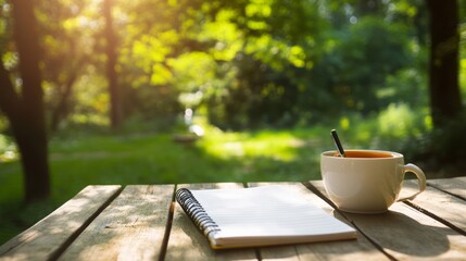 Fototapeta premium Relaxing morning coffee experience in nature tranquil outdoor setting lifestyle photography warm atmosphere serene viewpoint