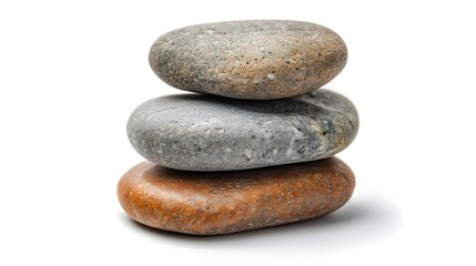 Stacked Smooth Stones Isolated on White Background for Relaxation