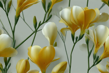 Yellow wildflowers blooming on green stems against soft background, delicate botanical garden scene with natural sunlight, spring meadow flowers in gentle breeze, organic floral landscape
