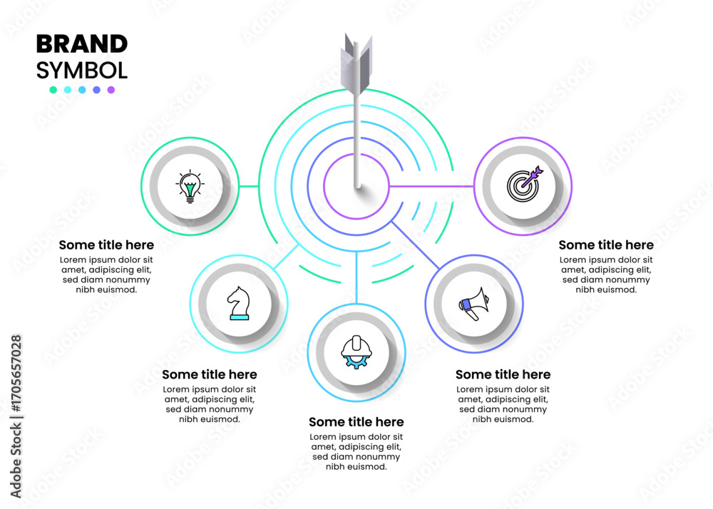 Poster infographic template. dartboard with line and 5 steps