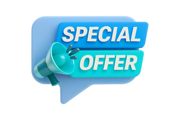 3d illustration of a speech bubble with a megaphone announcing a special offer isolated on transparent background