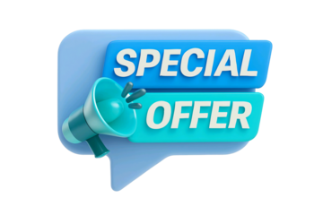 3d illustration of a speech bubble with a megaphone announcing a special offer isolated on transparent background