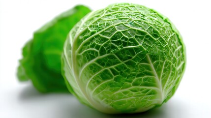 Fototapeta premium Fresh green cabbage with intricate leaf patterns, ideal for health and culinary themes in magazines, websites, or cookbooks promoting fresh vegetables and healthy eating,