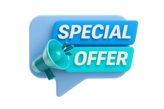 3d illustration of a speech bubble with a megaphone announcing a special offer isolated on transparent background