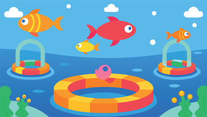 Naklejka premium Vibrant underwater festival with schools of fish coral reef and bubbles vector illustration