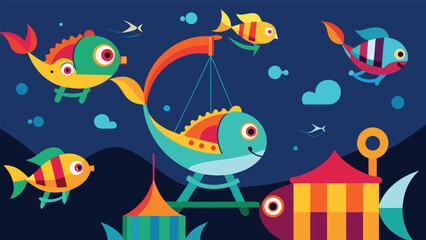 Whimsical mermaid swimming through underwater world with fish and coral vector illustration