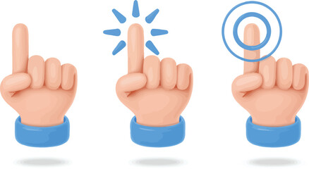 Fototapeta premium 3D Rendered Hand Cursor Icons Pointing, Clicking, Tapping Gestures