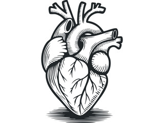 Anatomical Heart Illustration on Transparent Background. Vector hand drawn illustration