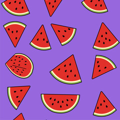 Summer Watermelon Pattern: Purple Background with Scattered Slices