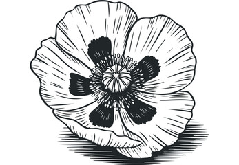 Obraz premium Line art poppy flower isolated on white. Vector hand drawn illustration