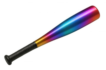 Rainbow baseball bat with black handle isolated on transparent background, perfect for sports and recreation themes