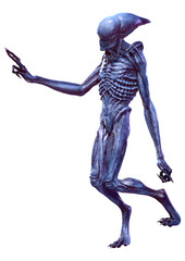 3D Rendering Blue Alien on White