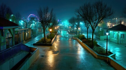 Fototapeta premium Empty nighttime path in illuminated park area