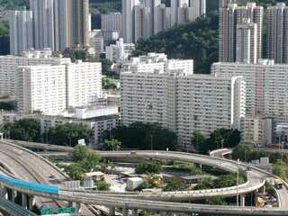 香港の晴れた夏の高層住宅