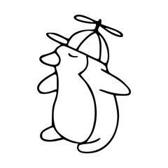 doodle of a penguin with a propeller hat
