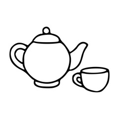 outline drawing of teapot and cup