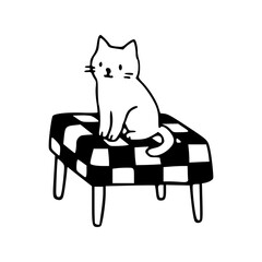 adorable cartoon cat on a black and white checkered chair