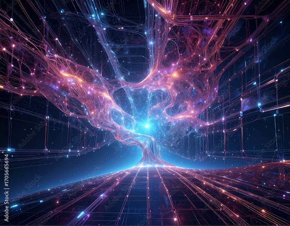 Poster digital background perfect for tech processes, neural networks, artificial intelligence, data transf