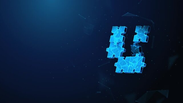 3x3 Lowpoly Jigsaw Puzzle Pieces Assembling Continuously on Abstract Animated Background. Wireframe Puzzle Animation for Business Solutions, Problem Solving, Synergy Partnership, and Teamwork Concepts