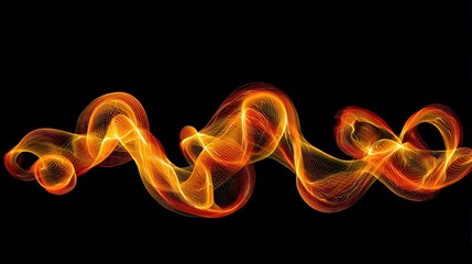Vibrant swirls of orange and yellow light against a black background create an abstract visual, perfect for digital art, website backgrounds