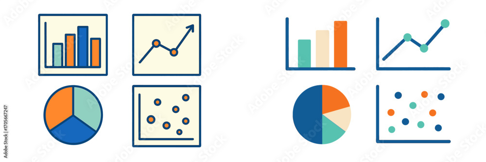 Poster collection of business data visualization charts and graphs for analytics, reporting, and financial 