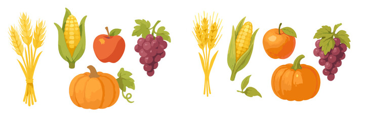 Vibrant autumn harvest bounty featuring fresh fruits, vegetables, and grains, perfect for seasonal designs and themes