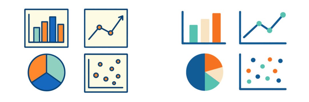 Collection of business data visualization charts and graphs for analytics, reporting, and financial analysis