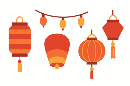 Traditional Chinese and Asian decorative lanterns, including sky lanterns and string lights, for cultural festivities and holiday decor