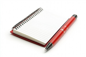 Naklejka premium A red notebook and pen isolated on white background
