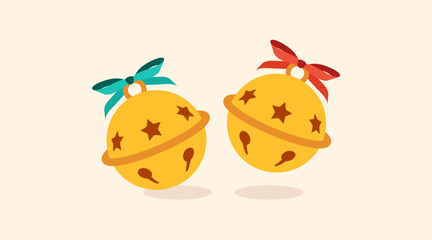 Gold jingle bells ball icons isolated on white background. Vector illustration. Merry Christmas Happy New Year flat vector illustration. Vintage Xmas round decoration for party poster banner design