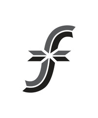 Letter F logo design with arrow and line focus to the center