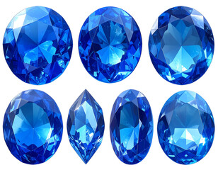 Fototapeta premium Collection of Blue Faceted Crystals in Assorted Natural Shapes Isolated