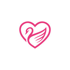 Swan Heart Logo Design Vector Illustration