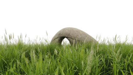 Serene Stone Archway Partially Hidden in Lush Green Grass