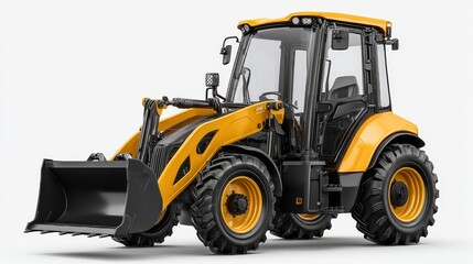 Naklejka premium Construction work with backhoe loader at construction site machine operation in urban environment realistic viewpoint