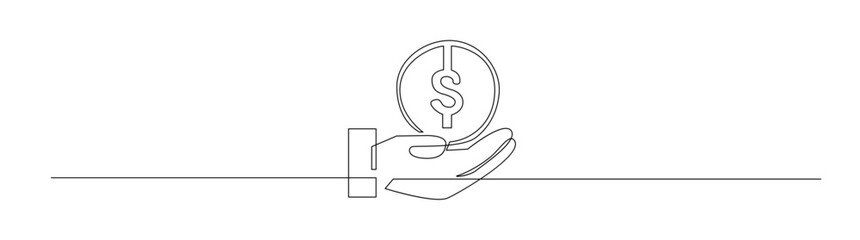 Continuous Line Art of Hand Holding Dollar Coin