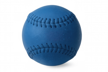 Photorealistic 3d blue baseball spinning against transparent backdrop, showcasing detailed surface texture and dynamic motion