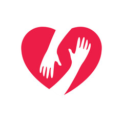 Red, hugging heart, vector, icon.