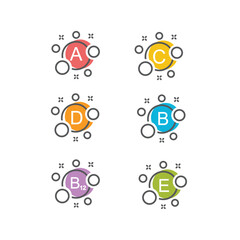 Vitamin B12, B, C, A, D, E, K,  vector. Set of Multi Vitamin, complex icons.