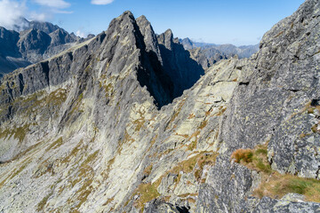 A view of the extremely sharp ridge leading to Ostry Szczyt (Ostry stit) in the High Tatras, climbing which requires belaying.