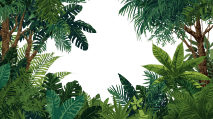 Lush Tropical Rainforest Frame with Alpha Channel - Vibrant Green Foliage Border