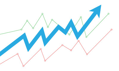 Naklejka premium Blue line graph showing an upward trend with dotted lines isolated on transparent background