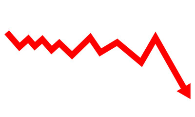 Red downward trending graph isolated on transparent background