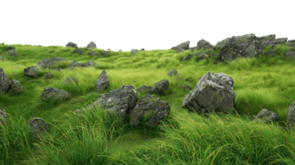 Lush Green Grassland with Scattered Rocks - Nature Background