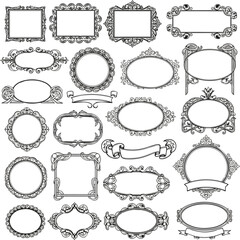 Create a kinds of deferent Black and white classic frame set vector art with white background.