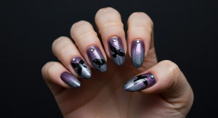 Elegant Butterfly Nail Art Purple and Silver Gradient Design