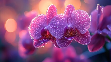 Naklejka premium Delicate pink orchids with water droplets