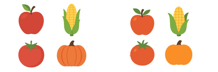 Vibrant collection of fresh autumn harvest fruits and vegetables including red apples yellow corn orange pumpkins and red tomatoes